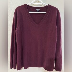 Hilary Radley Cashmere Women's V-Neck Sweater - Burgundy, Sz XL, EUC
